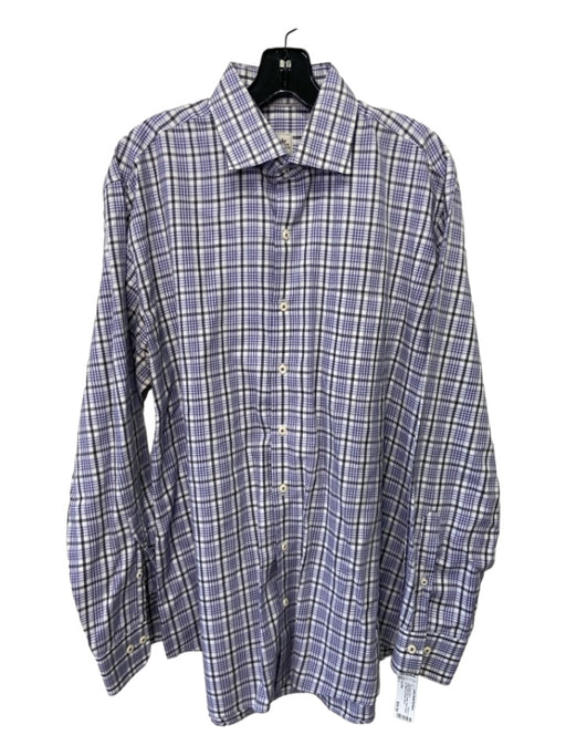 Peter Millar Size L Purple & Multi Print Cotton Plaid Collared Long Sleeve Shirt L