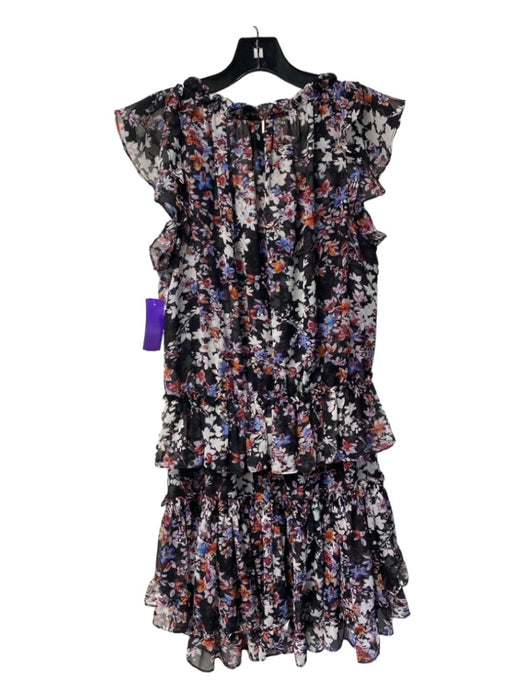 Misa Size Medium Black & Multi Viscose Floral Tie at Neck Ruffle Accent Dress Black & Multi / Medium