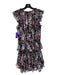 Misa Size Medium Black & Multi Viscose Floral Tie at Neck Ruffle Accent Dress Black & Multi / Medium