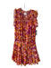 Misa Size Medium Orange & Purple Viscose Floral Tie at Neck Ruffle Accent Dress Orange & Purple / Medium