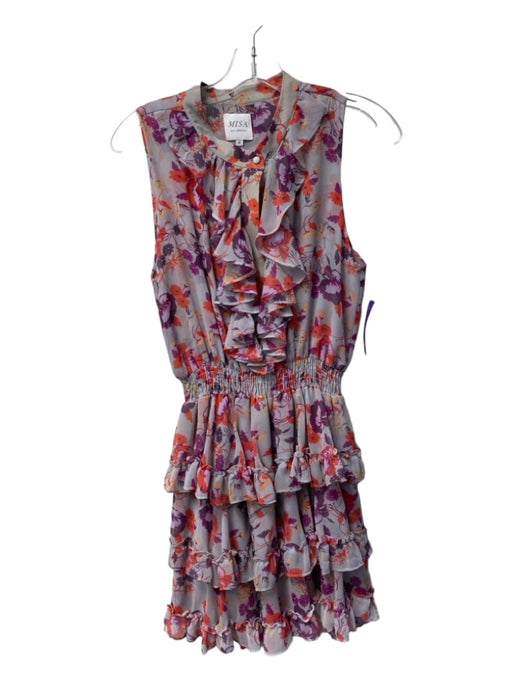 Misa Size Medium Grey, Purple & red Viscose Floral Half Button Sleeveless Dress Grey, Purple & red / Medium