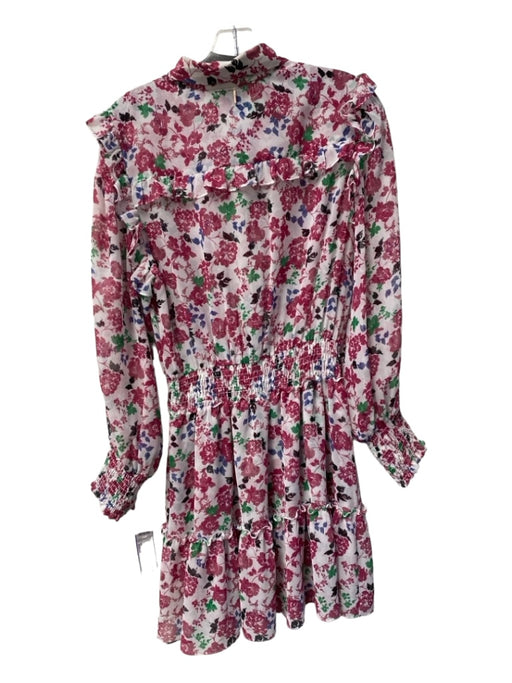 Misa Size Medium White, Red & Green Viscose Long Sheer Sleeves Floral Dress White, Red & Green / Medium