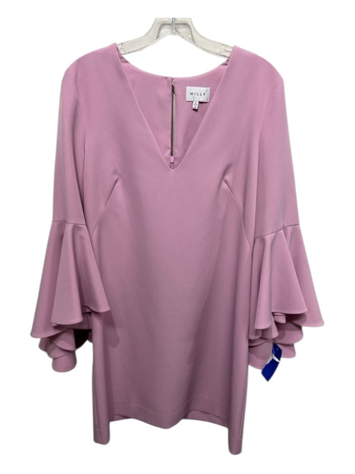 Milly Size 8 Light Pink Polyester Blend V Neck Ruffle Sleeve Detail Dress Light Pink / 8