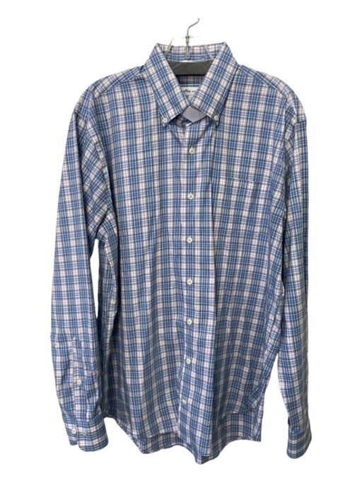 Peter Millar Size L Blue & Multi Cotton Plaid Button Up Men's Long Sleeve Shirt L
