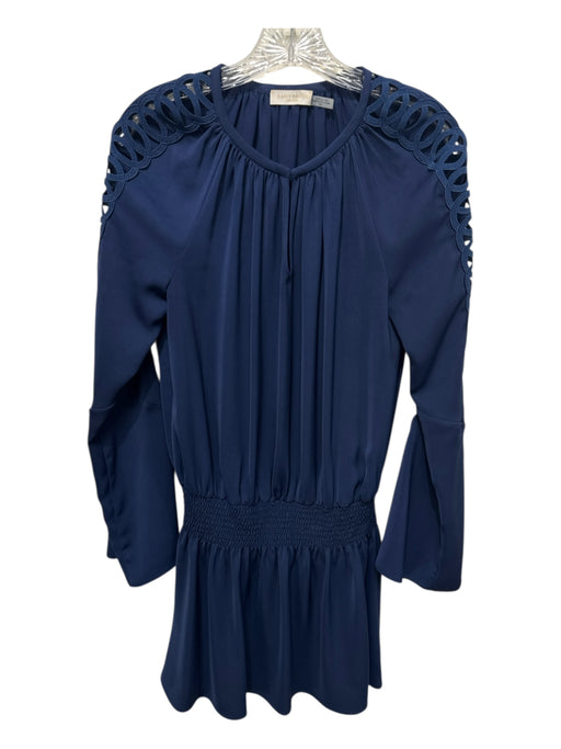 Ramy Brook Size M Navy Polyester Long Sleeve V Neck eyelet Hook & Eye Dress Navy / M
