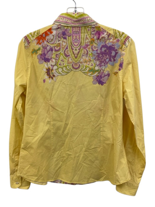 Etro Size 48 Yellow & Multi Cotton Long Sleeve Pasley Button Up Floral Top Yellow & Multi / 48