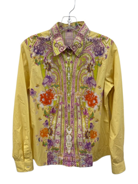 Etro Size 48 Yellow & Multi Cotton Long Sleeve Pasley Button Up Floral Top Yellow & Multi / 48