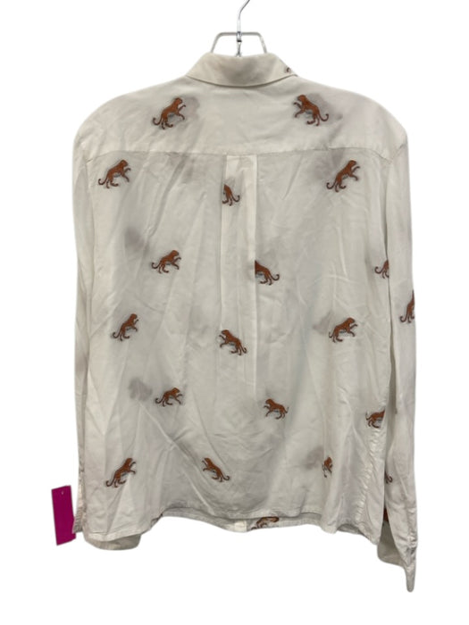 Etro Size S White & Orange Cotton Long Sleeve Button Up Cheetahs Top White & Orange / S