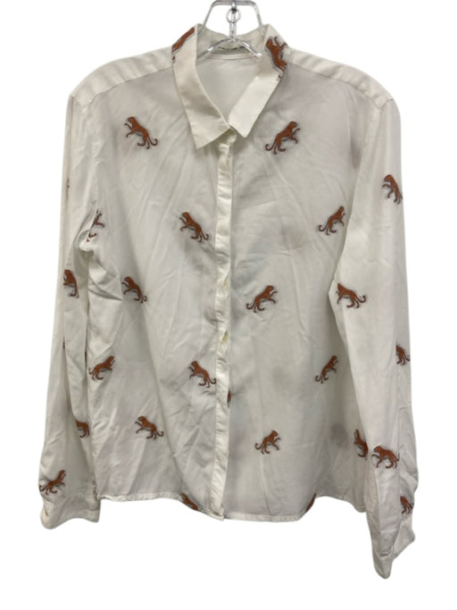 Etro Size S White & Orange Cotton Long Sleeve Button Up Cheetahs Top White & Orange / S