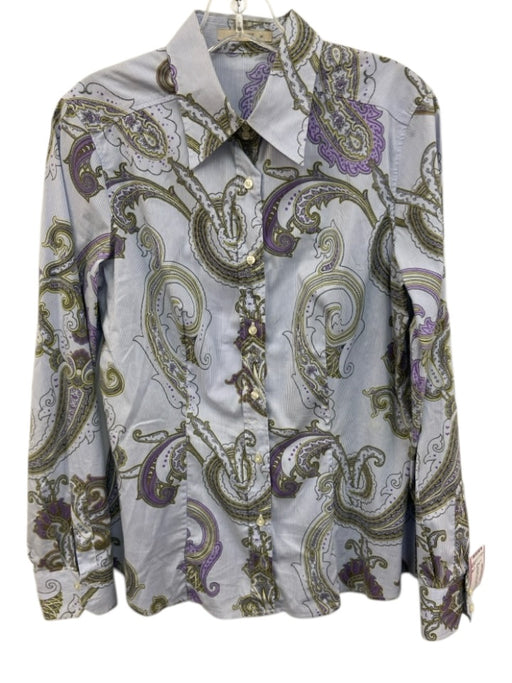 Etro Size 46 Blue, White, Multi Cotton Long Sleeve Pasley Button Up Top Blue, White, Multi / 46