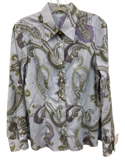 Etro Size 46 Blue, White, Multi Cotton Long Sleeve Pasley Button Up Top Blue, White, Multi / 46
