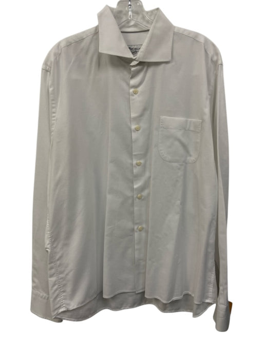 Peter Millar Size L White Cotton Solid Button Up Men's Long Sleeve Shirt White / L