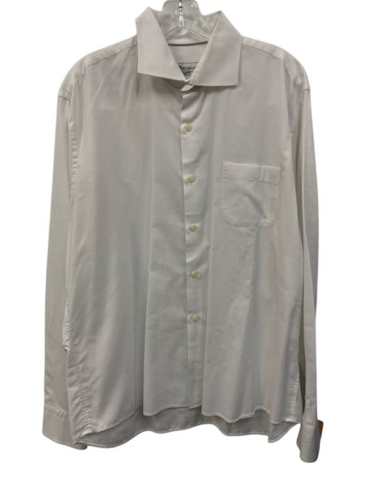 Peter Millar Size L White Cotton Solid Button Up Men's Long Sleeve Shirt White / L