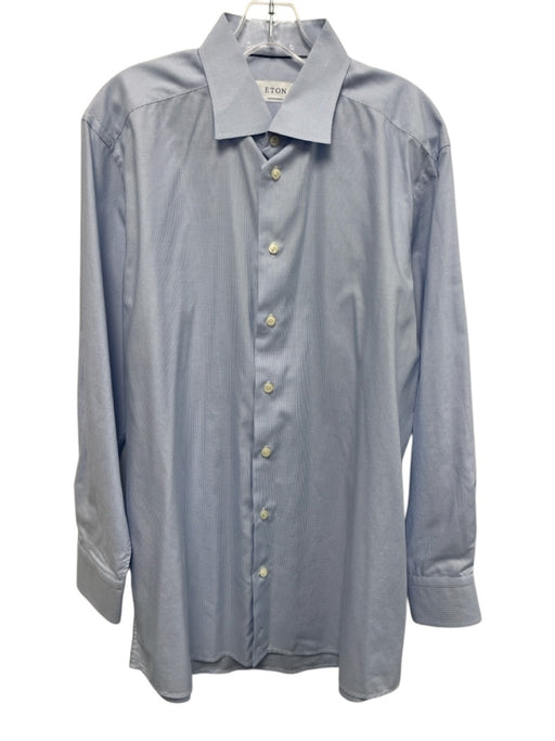 Eton Size 17 Blue & White Cotton Grid Button Up Men's Long Sleeve Shirt Blue & White / 17