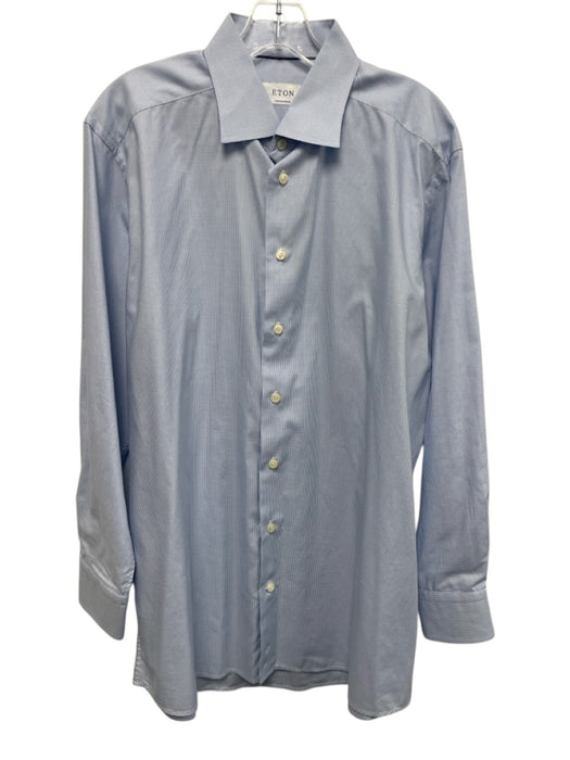 Eton Size 17 Blue & White Cotton Grid Button Up Men's Long Sleeve Shirt Blue & White / 17