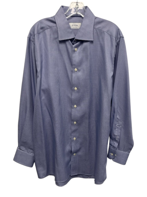 Eton Size 17 Blue & White Cotton Micro Button Up Men's Long Sleeve Shirt Blue & White / 17