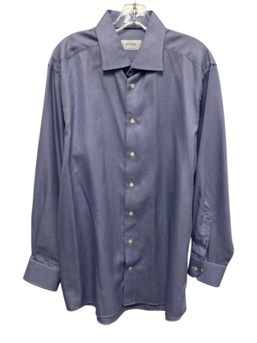 Eton Size 17 Blue & White Cotton Micro Button Up Men's Long Sleeve Shirt Blue & White / 17