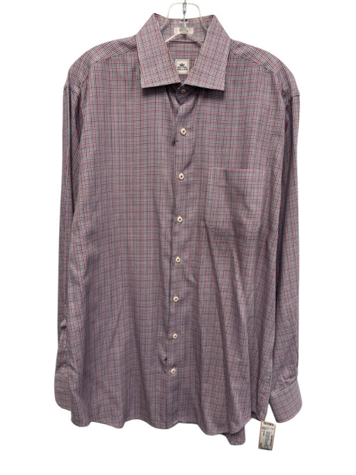 Peter Millar Size L Purple & Brown Cotton Houndstooth Plaid Long Sleeve Shirt Purple & Brown / L