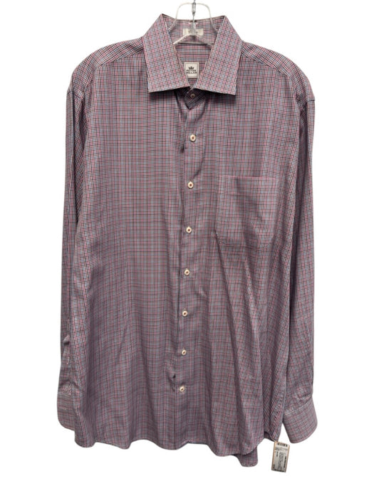 Peter Millar Size L Purple & Brown Cotton Houndstooth Plaid Long Sleeve Shirt Purple & Brown / L