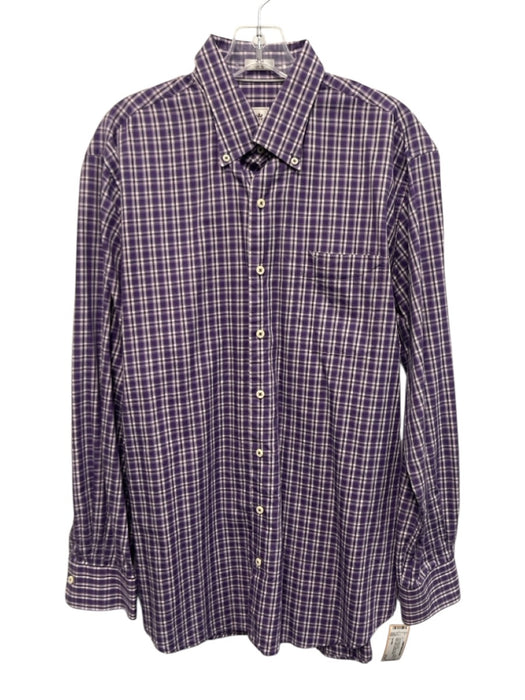 Peter Millar Size L Purple & Black Cotton Plaid Button Up Long Sleeve Shirt Purple & Black / L