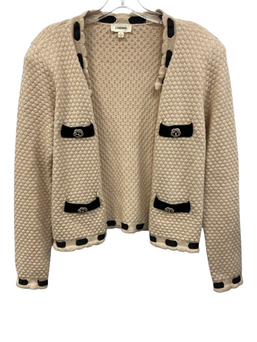 L'agence Size M Beige & Black Cotton, Nylon, Wool Knit Open Front Cardigan Beige & Black / M