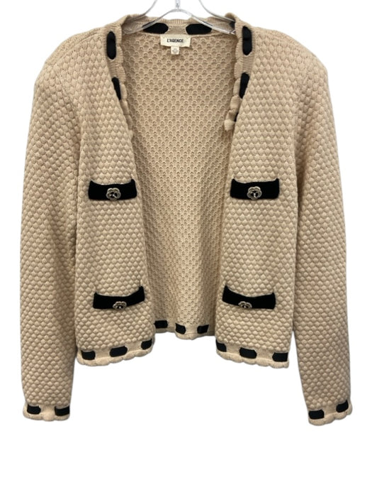 L'agence Size M Beige & Black Cotton, Nylon, Wool Knit Open Front Cardigan Beige & Black / M