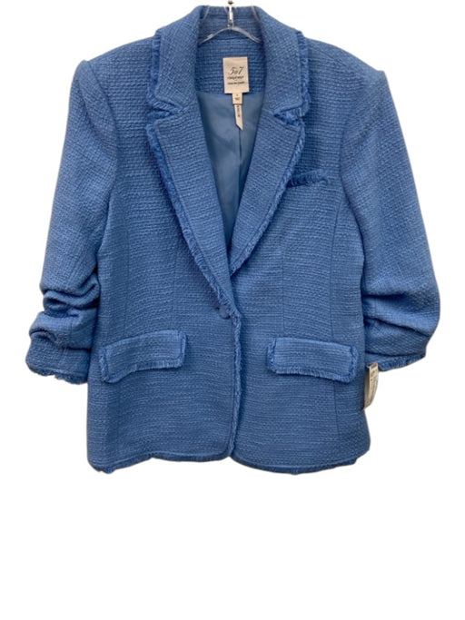 5a7 Cinq a Sept Size 8 Sky Blue Cotton Tweed Flap Pocket Scrunched Sleeve Jacket Sky Blue / 8