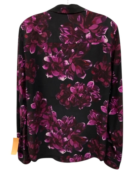 Equipment Size M Black & Purple Silk Long Sleeve Floral Print Buttons Collar Top Black & Purple / M