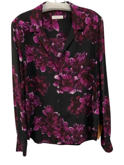 Equipment Size M Black & Purple Silk Long Sleeve Floral Print Buttons Collar Top Black & Purple / M