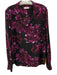 Equipment Size M Black & Purple Silk Long Sleeve Floral Print Buttons Collar Top Black & Purple / M