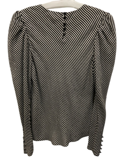 Frame Size M Black & White Silk Long puff sleeve Stripe V Neck Top Black & White / M