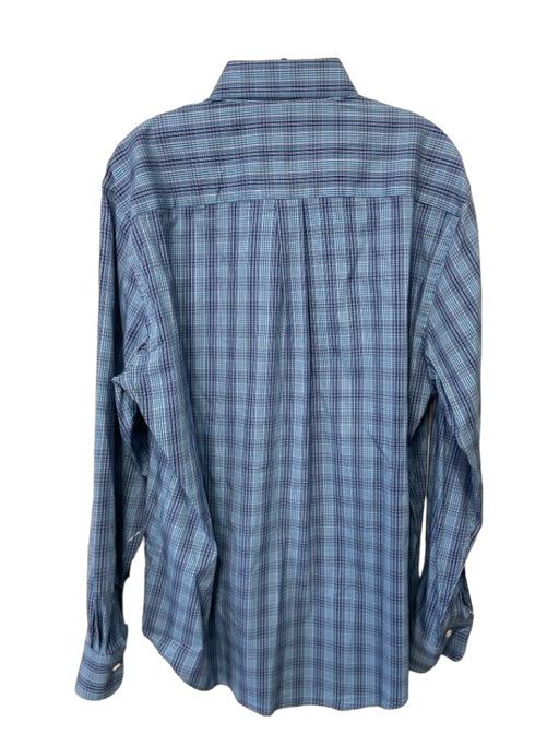 Peter Millar Size L Blue & White Cotton Plaid Button Up Men's Long Sleeve Shirt L