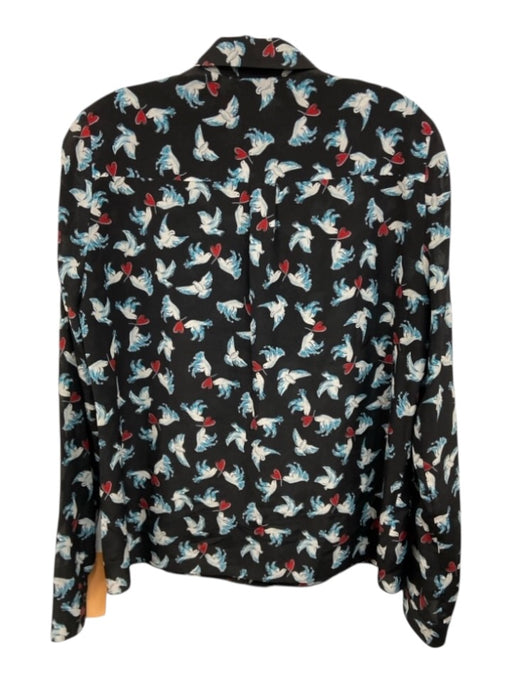 Alice + Olivia Size M Black, Blue, Red Silk Long Sleeve Dove & Heart Buttons Top Black, Blue, Red / M
