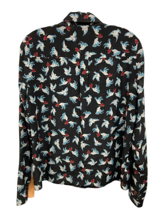 Alice + Olivia Size M Black, Blue, Red Silk Long Sleeve Dove & Heart Buttons Top Black, Blue, Red / M
