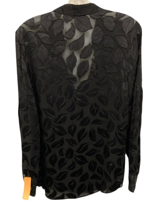 Equipment Size M Black Silk Long Sleeve Leaf Print Semi Sheer Button up Top Black / M