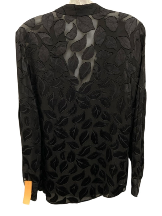 Equipment Size M Black Silk Long Sleeve Leaf Print Semi Sheer Button up Top Black / M