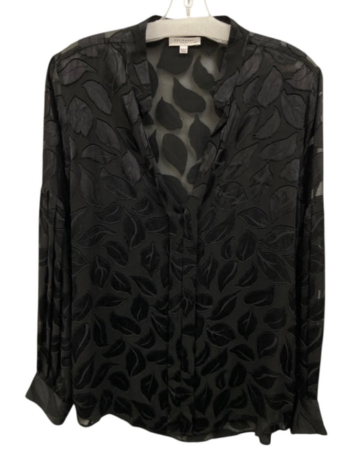 Equipment Size M Black Silk Long Sleeve Leaf Print Semi Sheer Button up Top Black / M