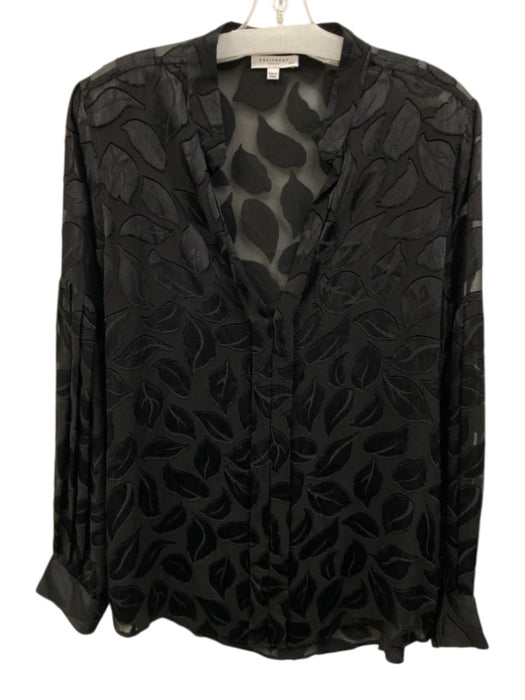 Equipment Size M Black Silk Long Sleeve Leaf Print Semi Sheer Button up Top Black / M