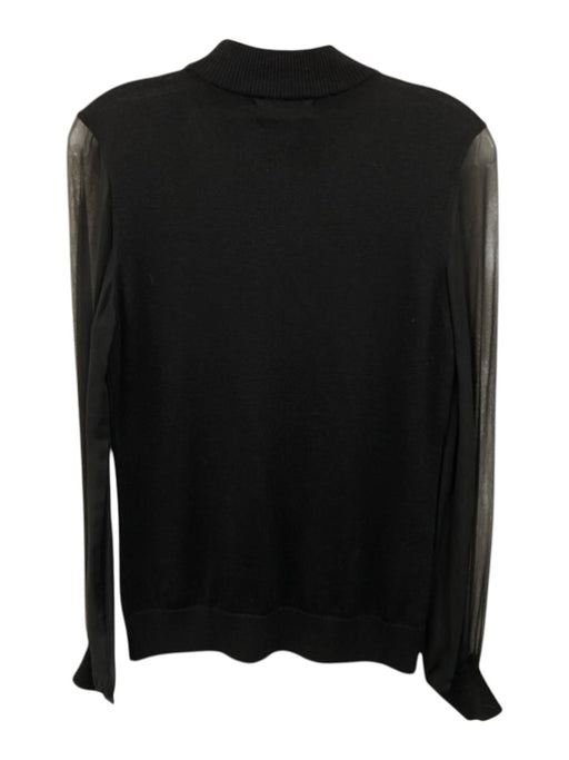 Ramy Brook Size M Black Silk & Cashmere Long Sheer Sleeves Mock Neck Cut Out Top Black / M