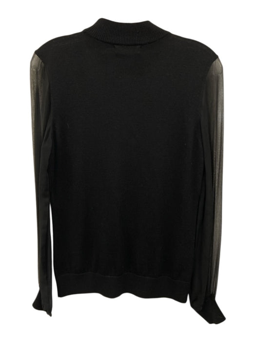 Ramy Brook Size M Black Silk & Cashmere Long Sheer Sleeves Mock Neck Cut Out Top Black / M