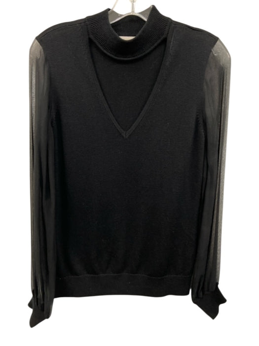 Ramy Brook Size M Black Silk & Cashmere Long Sheer Sleeves Mock Neck Cut Out Top Black / M