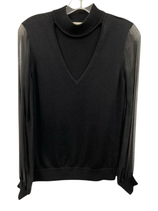 Ramy Brook Size M Black Silk & Cashmere Long Sheer Sleeves Mock Neck Cut Out Top Black / M