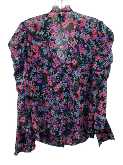Misa Size M Green, Blue, Pink Polyester Long puff sleeve Floral Print Ruffle Top Green, Blue, Pink / M