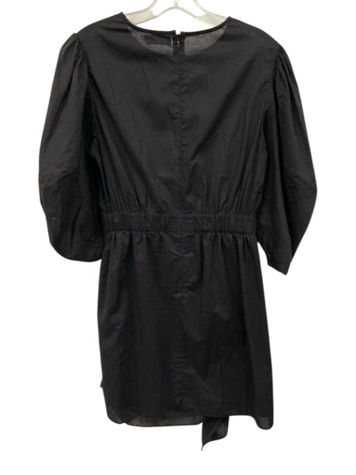 Rhode Size M Black Cotton Short Puff Sleeve Ruched Sides Ruffle Mini Dress Black / M