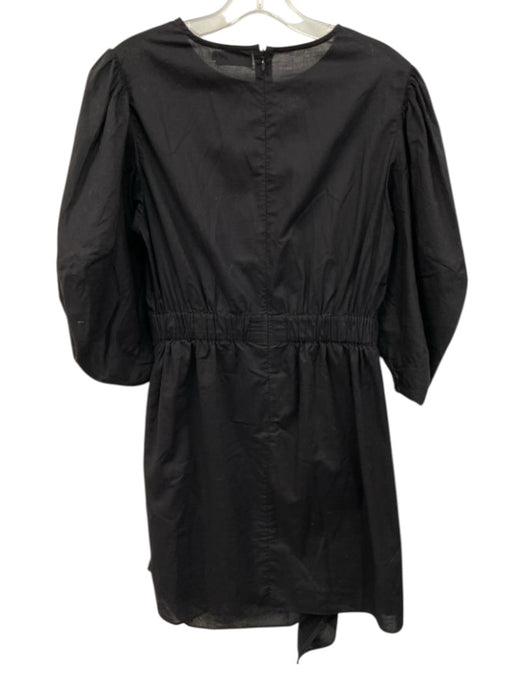 Rhode Size M Black Cotton Short Puff Sleeve Ruched Sides Ruffle Mini Dress Black / M