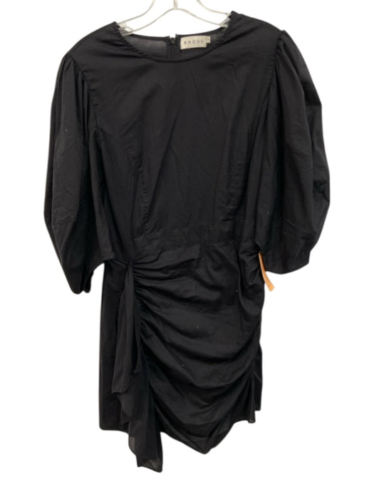 Rhode Size M Black Cotton Short Puff Sleeve Ruched Sides Ruffle Mini Dress Black / M