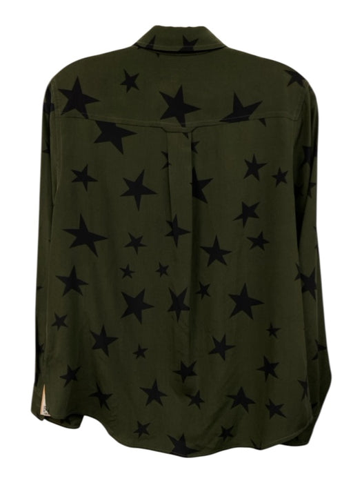 Rails Size M Green & Black Silk Long Sleeve stars Buttons Collar Top Green & Black / M