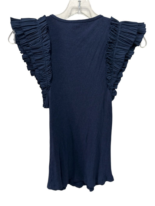 Ulla Johnson Size S Navy Blue Cotton & Modal Ruffle Cap Sleeve Pleated Tee Top Navy Blue / S