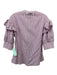 Tanya Taylor Size XS White & Purple Cotton & Tencel Striped Ruffle Detail Top White & Purple / XS