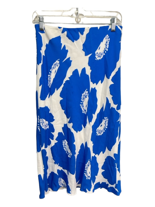 Milly Size P Blue & White Viscose Floral Midi Elastic Waist Skirt Blue & White / P
